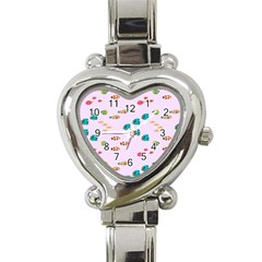 Marine Fish Multicolored On A Pink Background Heart Italian Charm Watch by SychEva