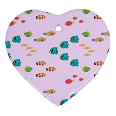 Marine Fish Multicolored On A Pink Background Heart Ornament (two Sides) by SychEva