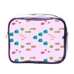 Marine Fish Multicolored On A Pink Background Mini Toiletries Bag (one Side)