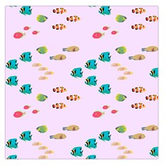 Marine Fish Multicolored On A Pink Background Large Satin Scarf (square) by SychEva