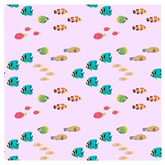 Marine Fish Multicolored On A Pink Background Wooden Puzzle Square by SychEva