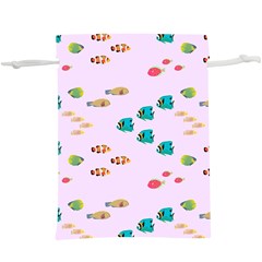 Marine Fish Multicolored On A Pink Background  Lightweight Drawstring Pouch (xl) by SychEva