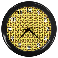 Cute Deer Pattern Yellow Wall Clock (black) by snowwhitegirl