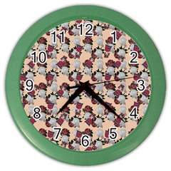 Vintage Floral And Goth Girl Peach Bg Color Wall Clock by snowwhitegirl