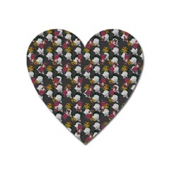 Vintage Floral And Goth Girl Grey Bg Heart Magnet