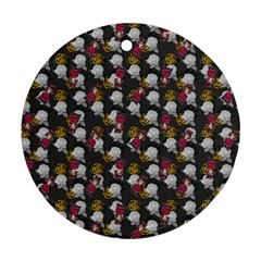 Vintage Floral And Goth Girl Grey Bg Round Ornament (two Sides) by snowwhitegirl