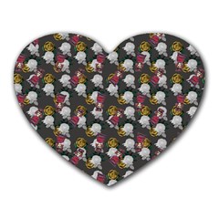 Vintage Floral And Goth Girl Grey Bg Heart Mousepads