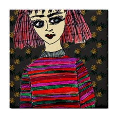 Floral Band Goth Girl Grey Bg Tile Coaster