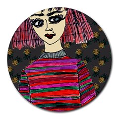 Floral Band Goth Girl Grey Bg Round Mousepads