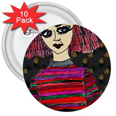 Floral Band Goth Girl Grey Bg 3  Buttons (10 pack) 