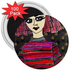 Floral Band Goth Girl Grey Bg 3  Magnets (100 pack)