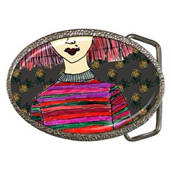 Floral Band Goth Girl Grey Bg Belt Buckles