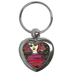 Floral Band Goth Girl Grey Bg Key Chain (Heart)