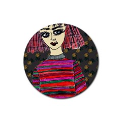 Floral Band Goth Girl Grey Bg Rubber Round Coaster (4 pack) 