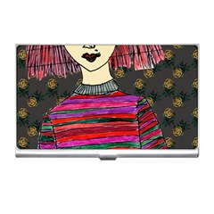 Floral Band Goth Girl Grey Bg Business Card Holder