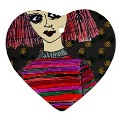 Floral Band Goth Girl Grey Bg Heart Ornament (Two Sides)