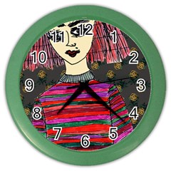 Floral Band Goth Girl Grey Bg Color Wall Clock