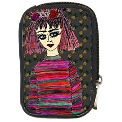 Floral Band Goth Girl Grey Bg Compact Camera Leather Case