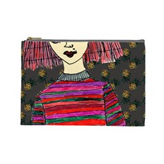 Floral Band Goth Girl Grey Bg Cosmetic Bag (Large)