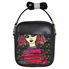 Floral Band Goth Girl Grey Bg Girls Sling Bag