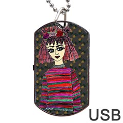 Floral Band Goth Girl Grey Bg Dog Tag USB Flash (Two Sides)