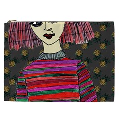 Floral Band Goth Girl Grey Bg Cosmetic Bag (XXL)