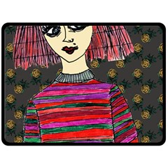 Floral Band Goth Girl Grey Bg Double Sided Fleece Blanket (Large) 