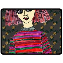 Floral Band Goth Girl Grey Bg Double Sided Fleece Blanket (large) 