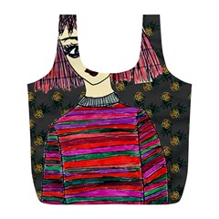 Floral Band Goth Girl Grey Bg Full Print Recycle Bag (L)