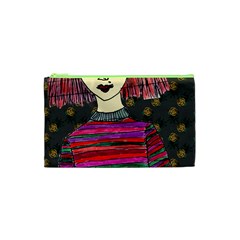 Floral Band Goth Girl Grey Bg Cosmetic Bag (XS)