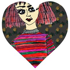 Floral Band Goth Girl Grey Bg Wooden Puzzle Heart