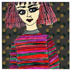 Floral Band Goth Girl Grey Bg Wooden Puzzle Square
