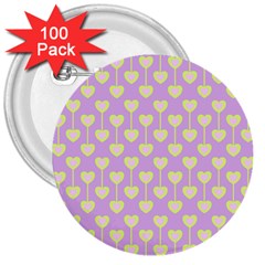 Yellow Hearts On A Light Purple Background 3  Buttons (100 Pack)  by SychEva