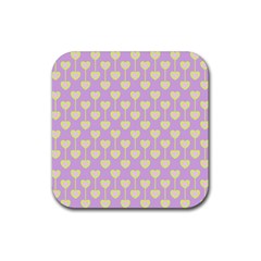 Yellow Hearts On A Light Purple Background Rubber Coaster (square)  by SychEva