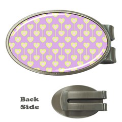 Yellow Hearts On A Light Purple Background Money Clips (oval)  by SychEva