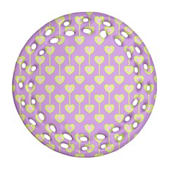 Yellow Hearts On A Light Purple Background Ornament (round Filigree) by SychEva