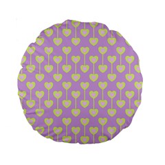 Yellow Hearts On A Light Purple Background Standard 15  Premium Round Cushions by SychEva