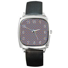 Yellow Circles On A Purple Background Square Metal Watch by SychEva