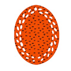 Halloween, Black Bats Pattern On Orange Ornament (oval Filigree) by Casemiro