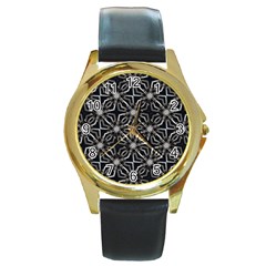 Futuristic Industrial Print Pattern Round Gold Metal Watch by dflcprintsclothing