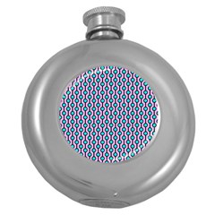 Blue Circles On Purple Background Geometric Ornament Round Hip Flask (5 Oz) by SychEva