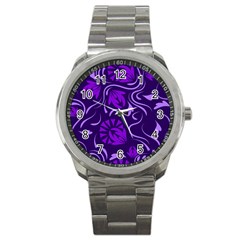 Folk Flowers Pattern Floral Surface Design Seamless Pattern Sport Metal Watch by Eskimos