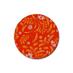 Folk Flowers Pattern Floral Surface Design Seamless Pattern Rubber Round Coaster (4 Pack)  by Eskimos