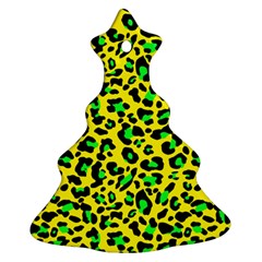 Yellow And Green, Neon Leopard Spots Pattern Christmas Tree Ornament (two Sides) by Casemiro