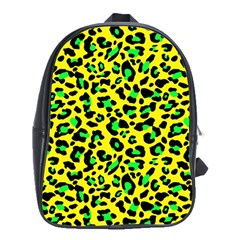 Yellow And Green, Neon Leopard Spots Pattern School Bag (xl) by Casemiro