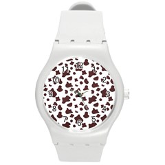 Brown cow spots pattern, animal fur print Round Plastic Sport Watch (M)