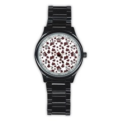 Brown cow spots pattern, animal fur print Stainless Steel Round Watch