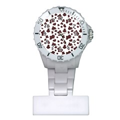 Brown cow spots pattern, animal fur print Plastic Nurses Watch