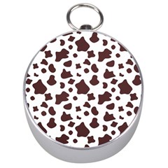 Brown Cow Spots Pattern, Animal Fur Print Silver Compasses by Casemiro