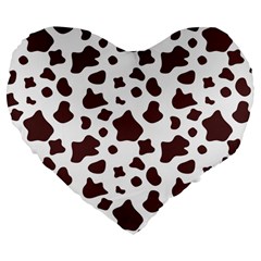 Brown cow spots pattern, animal fur print Large 19  Premium Flano Heart Shape Cushions